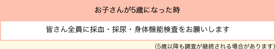 お子さんが5歳になった時 皆さん全員に採血・採尿・身体機能検査をお願いします