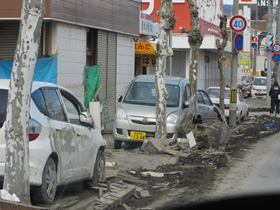 The main street around  Kesennuma-City Hospital  immediately following the disaster   (March 17th, 2011)